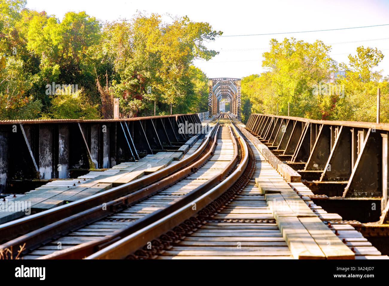Eisenbahngleise am Richmond Triple Railroad Bridge Crossing in Richmond, Virginia, USA Stockfoto