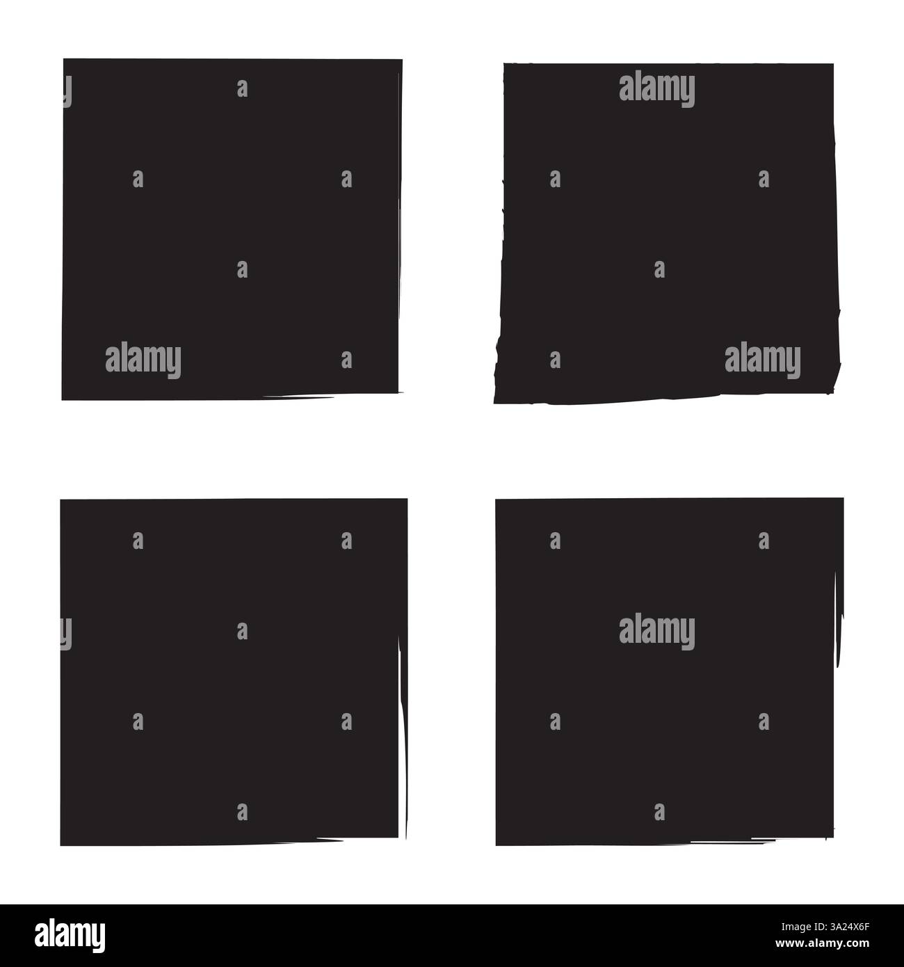 Vier schwarze Quadrate. Unregelmäßiges Kantendesign. 2x2-Rasterlayout. Vektorformen. Stock Vektor