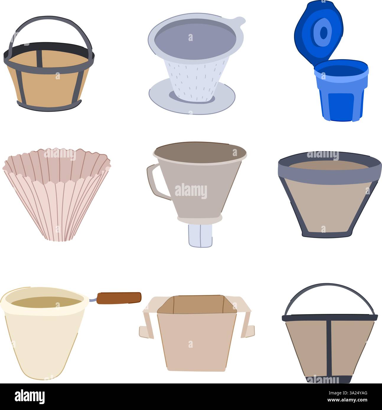 Wiederverwendbare Kaffeefilter Set Cartoon Vektor Illustration Stock Vektor
