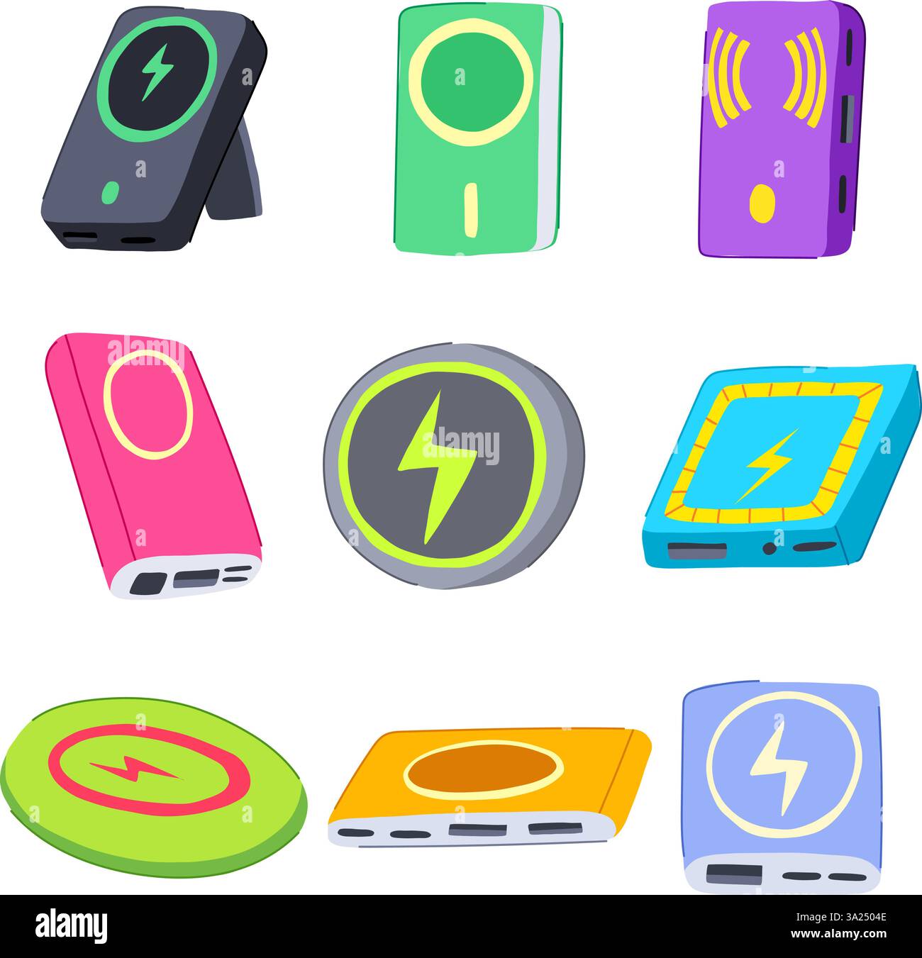 Powerbank Wireless Set Cartoon Vektor Illustration Stock Vektor