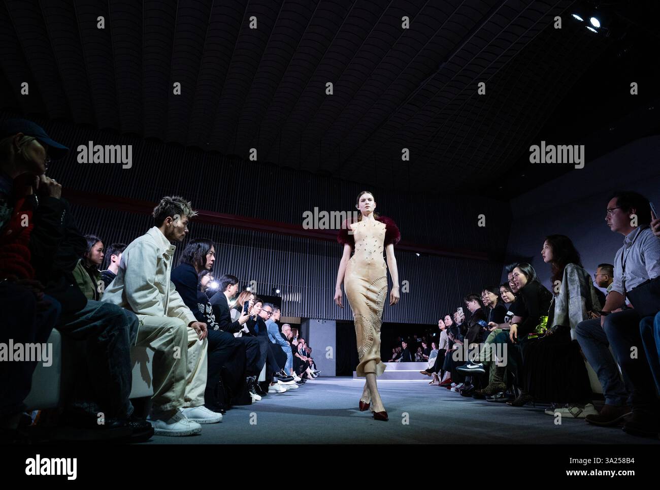 Hongkong, China. 11. März 2025. Die vom AIDLab gesponserte „Culture X AI 2024-2025: International Fashion Show“ findet am 11. März 2025 im Hong Kong Palace Museum statt. Mit dem AI-basierten Interactive Design Assistant for Fashion (Aida) wurden rund 40 Modewerke von 10 Designern aus Ländern und Regionen wie dem chinesischen Festland, Hongkong, Estland und Finnland ausgestellt. Quelle: Hou Yu/China News Service/Alamy Live News Stockfoto