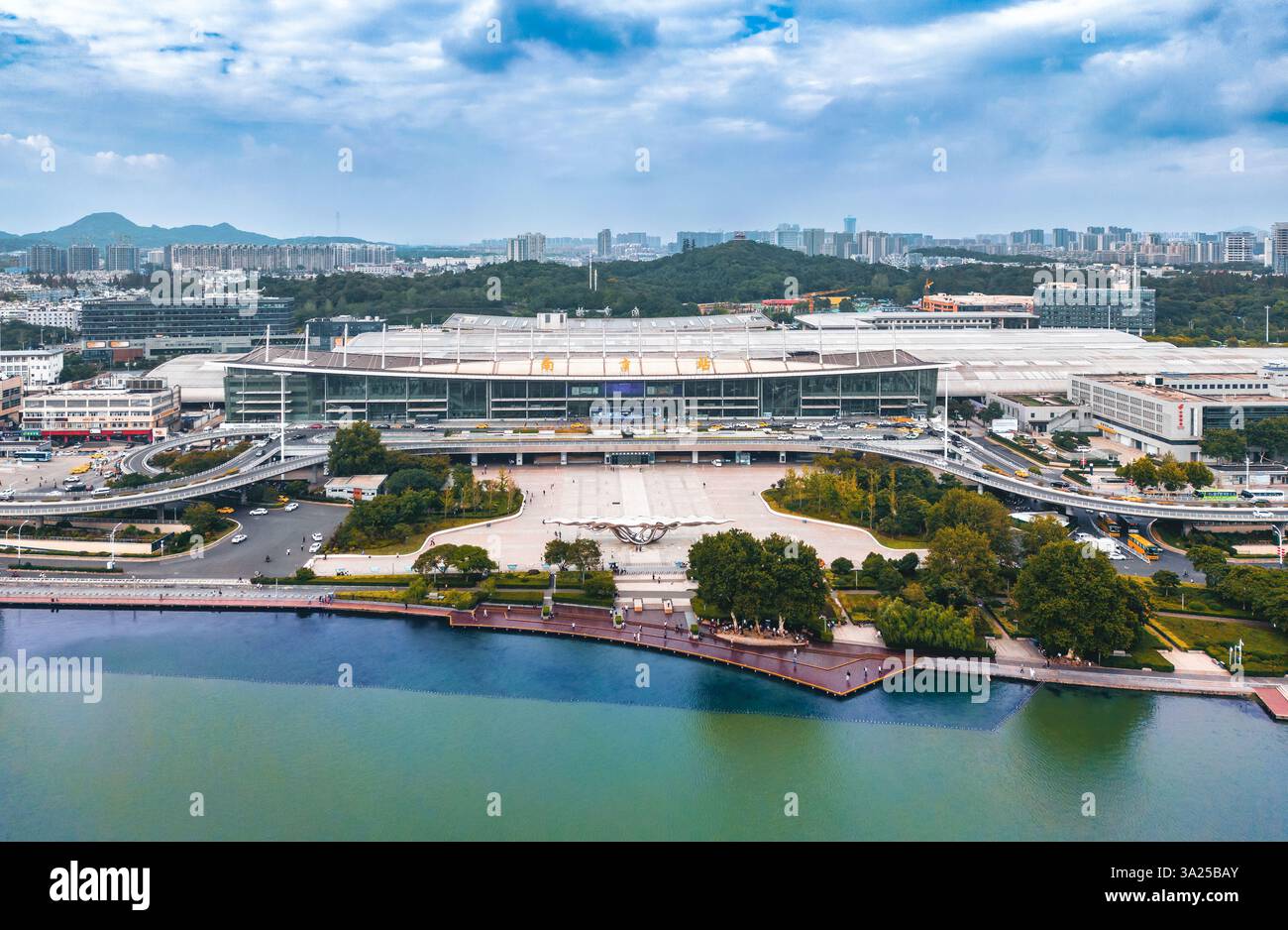 Luftaufnahme des Bahnhofs Nanjing, Nanjing, Provinz Jiangsu, China Stockfoto