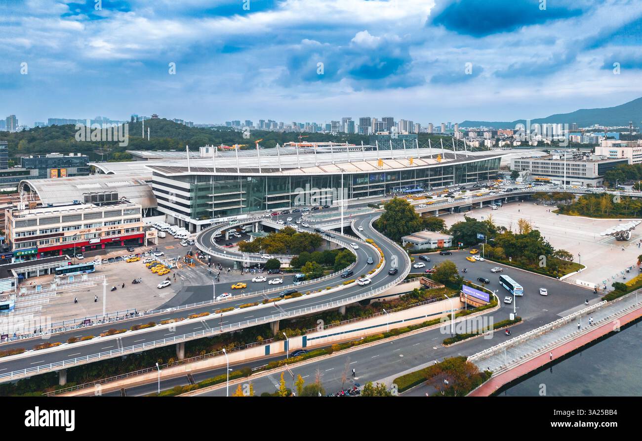 Luftaufnahme des Bahnhofs Nanjing, Nanjing, Provinz Jiangsu, China Stockfoto