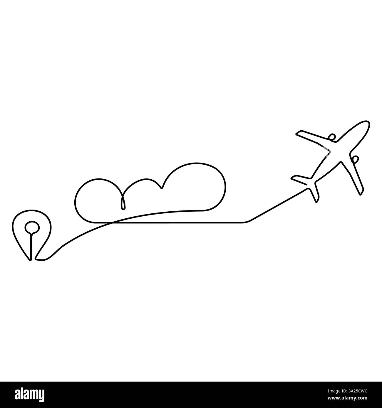 Durchgehende einzeilige Zeichnung des Flugzeugs, das um den Planeten Erde fliegt Icon, Welttourismus Icon, Umrissvektor Illustration Stock Vektor