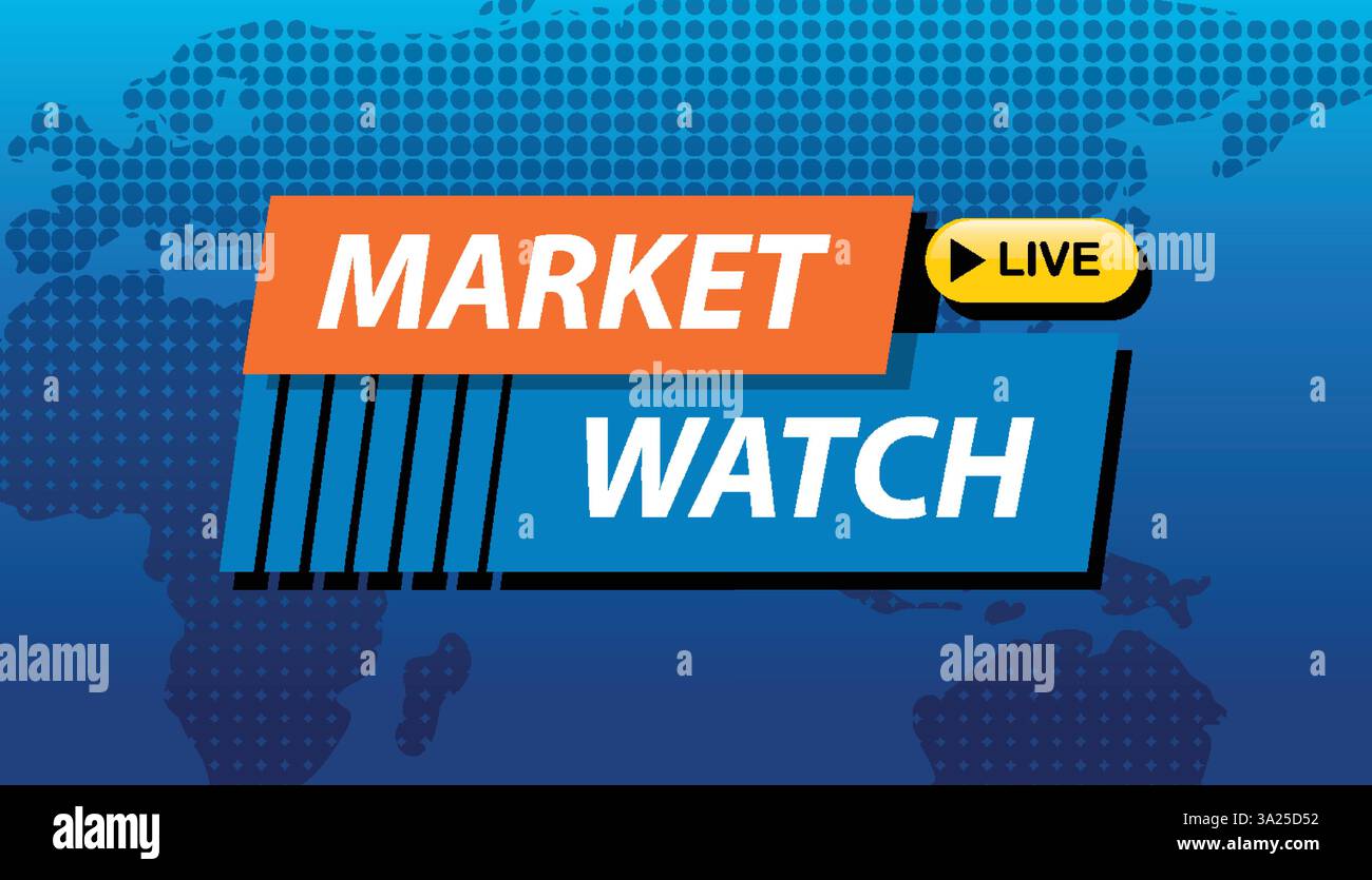 Auffällige Vektor-Illustration mit „Market Watch“-Text mit globalem Kartenhintergrund, ideal für Finanznachrichten Stock Vektor