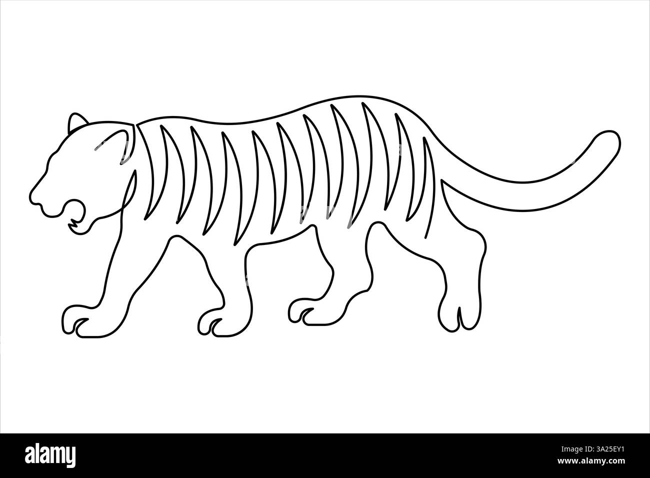 Tiger durchgehende, einzeilige Stilzeichnung. tiger Wildtier Kontur Umriss Vektor Illustration Stock Vektor