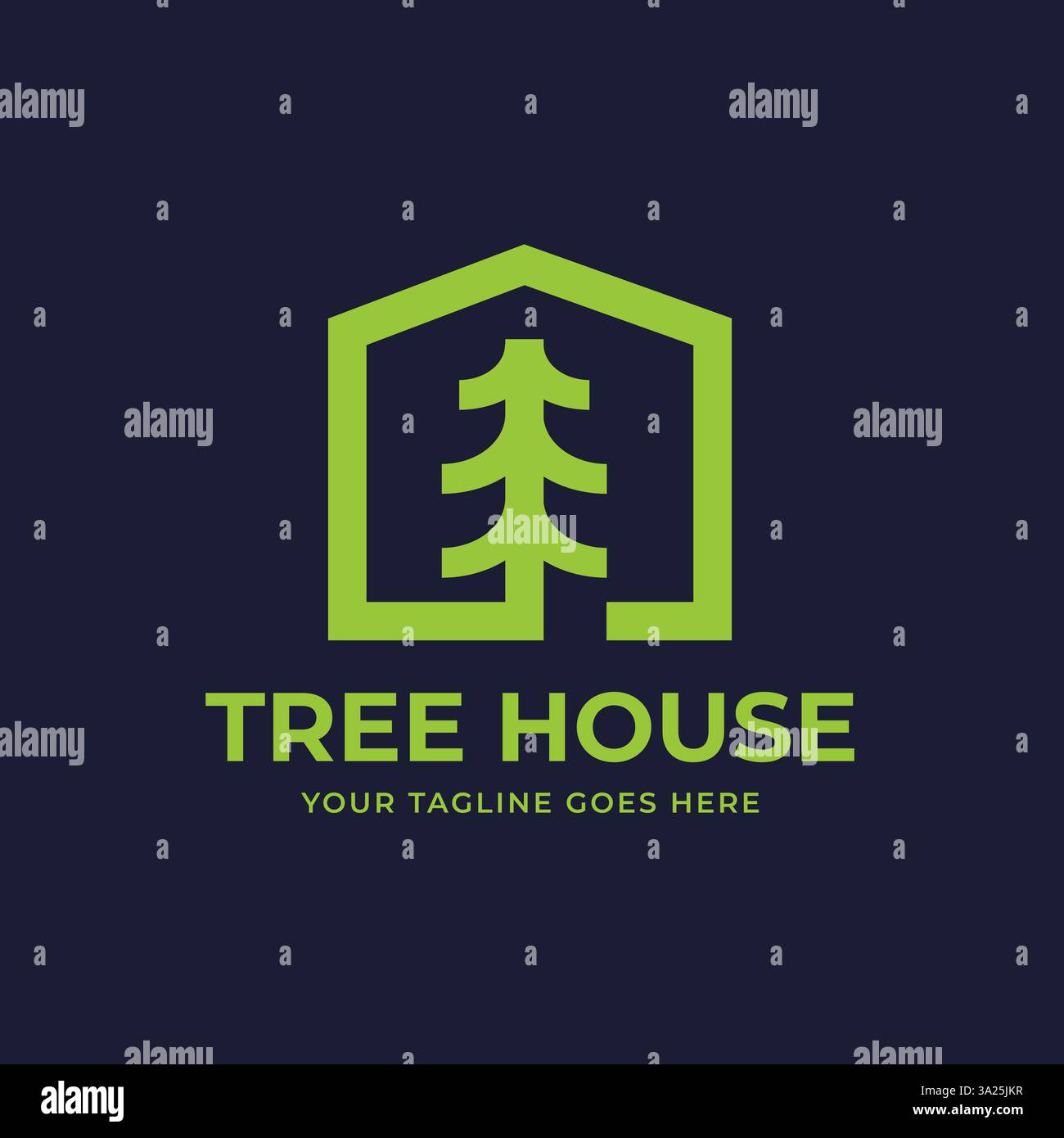 Modernes Logo Design-Haus mit schlichtem Kiefernbaum. Minimalistische Vektor-Illustration zwischen Natur und Architektur. Geeignet für Immobilien, Immobilien, Co Stock Vektor