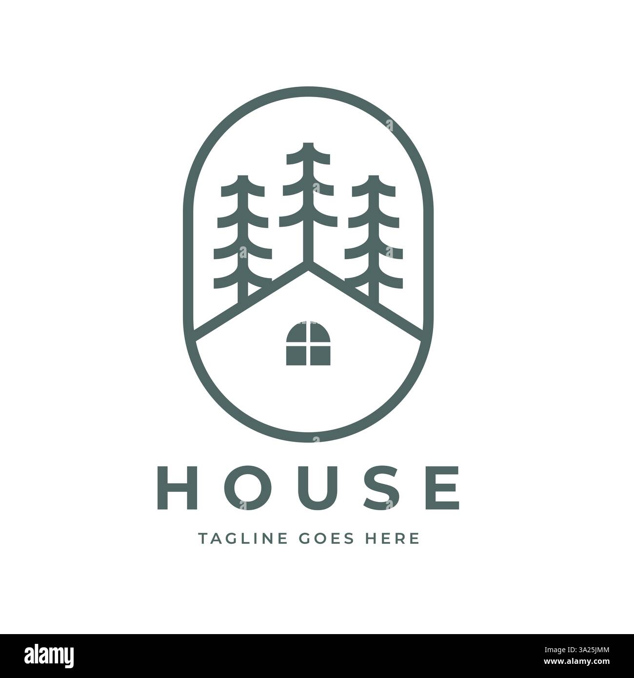 Minimalistisches Haus-Logo mit Kiefernbaum elegantes und modernes Design, geeignet für Unternehmen in den Bereichen Immobilien, Immobilien, Hütten Stock Vektor
