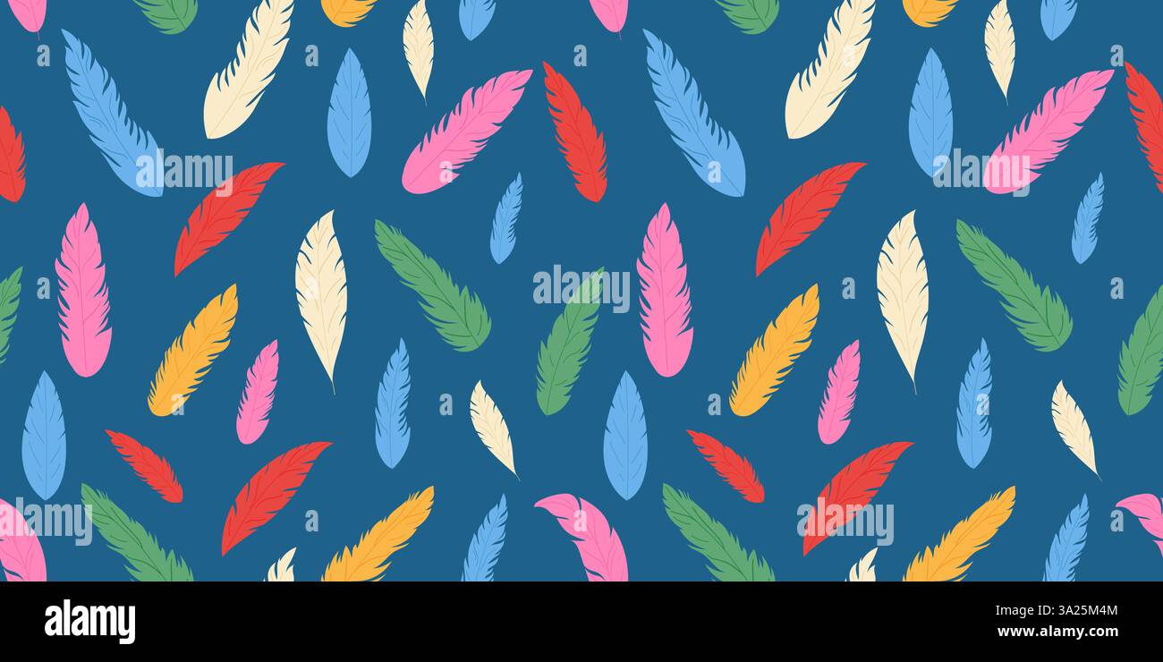 Nahtloses Muster mit Vogelfedern. Bunte handgezeichnete Illustration. Stock Vektor