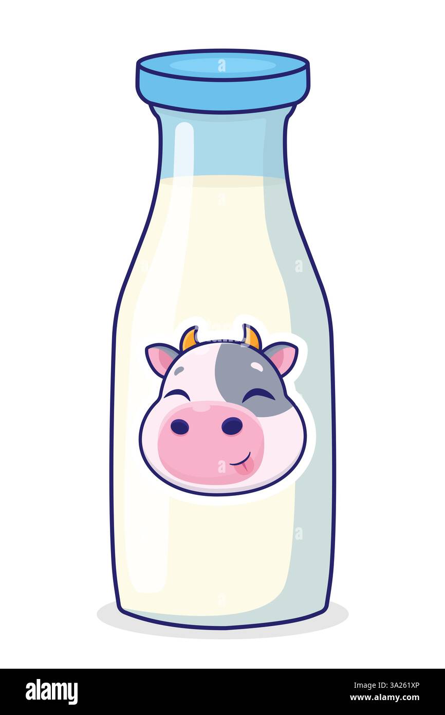 Kuh-Logo auf der Milchflasche. Vektorabbildung. Stock Vektor