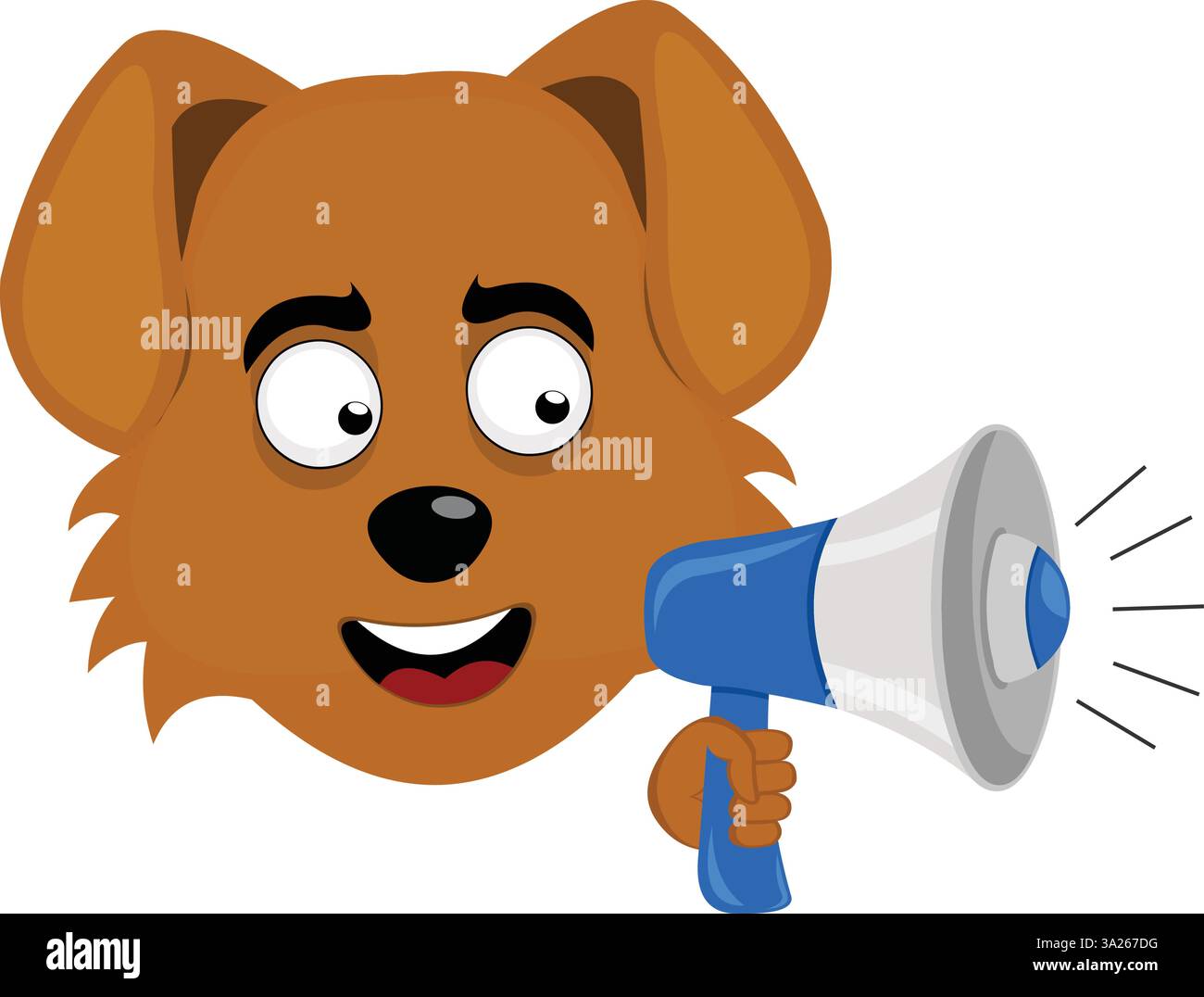 Vektor Illustration Emoji Charakter Gesicht Hund Cartoon, sprechen mit einem Megaphon in der Hand Stock Vektor