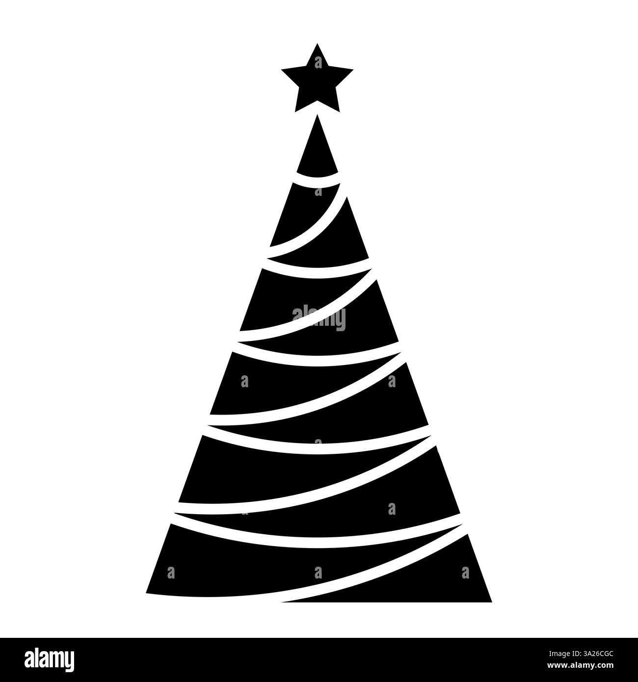 Weihnachtsbaum Silhouette Symbol Icon Form, schwarz-weiße Vektor Illustration von einem stilisierten verzierten Weihnachtsbaum mit Stern, isoliert auf weiß Stock Vektor
