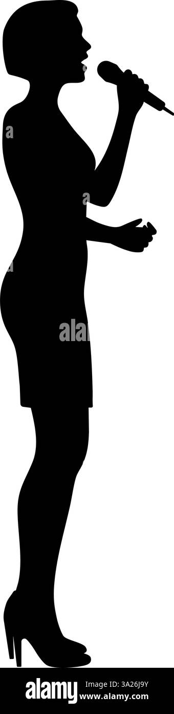 Silhouette einer Sängerin mit Mikrofon Stock Vektor