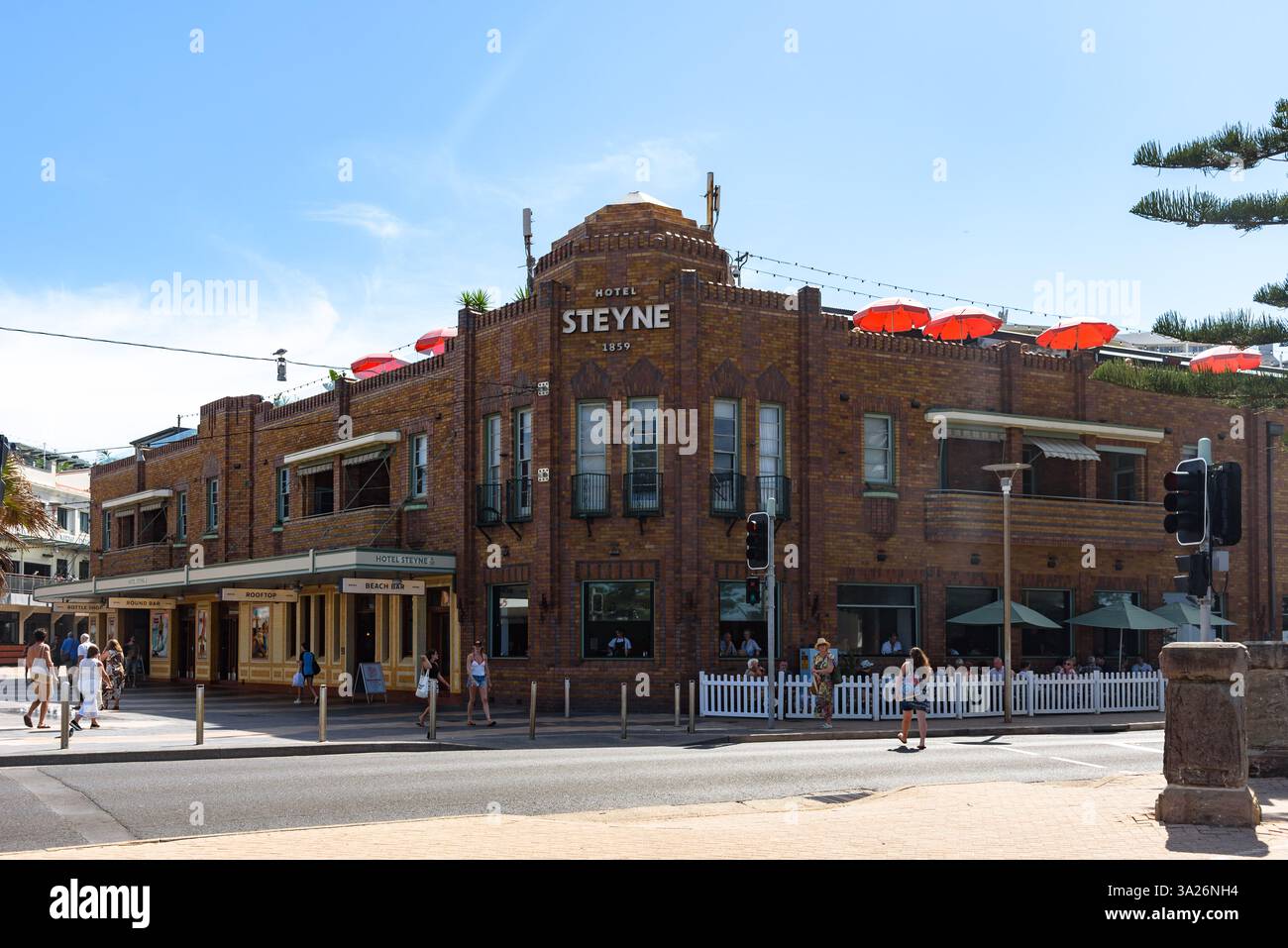 Das Hotel Steyne am Manly Corso in Manly Beach, Sydney Stockfoto