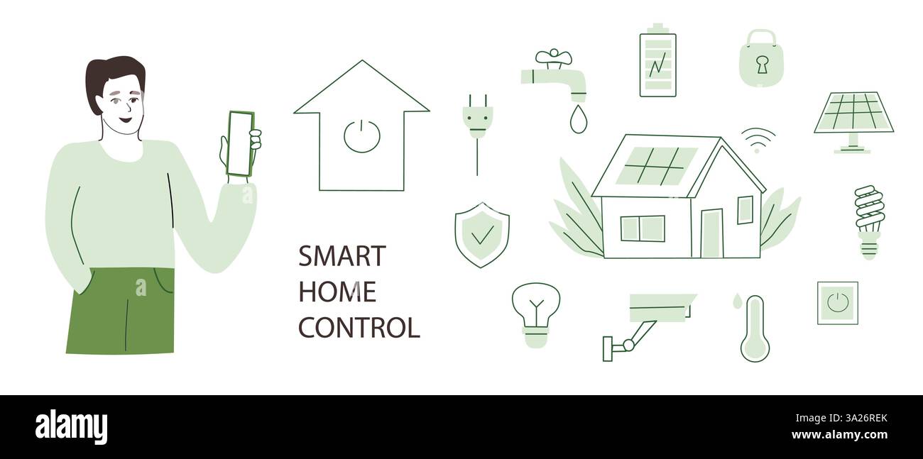Smart Home Control mit Automatisierungstechnik für modernes Wohnen. Stock Vektor