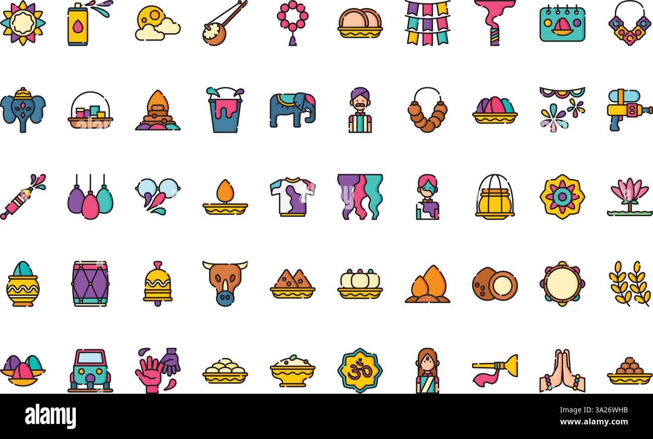 Holi Icons hochwertige Vektorsymbole mit editierbarer Kontur. Ideal für professionelle und kreative Projekte. Stock Vektor
