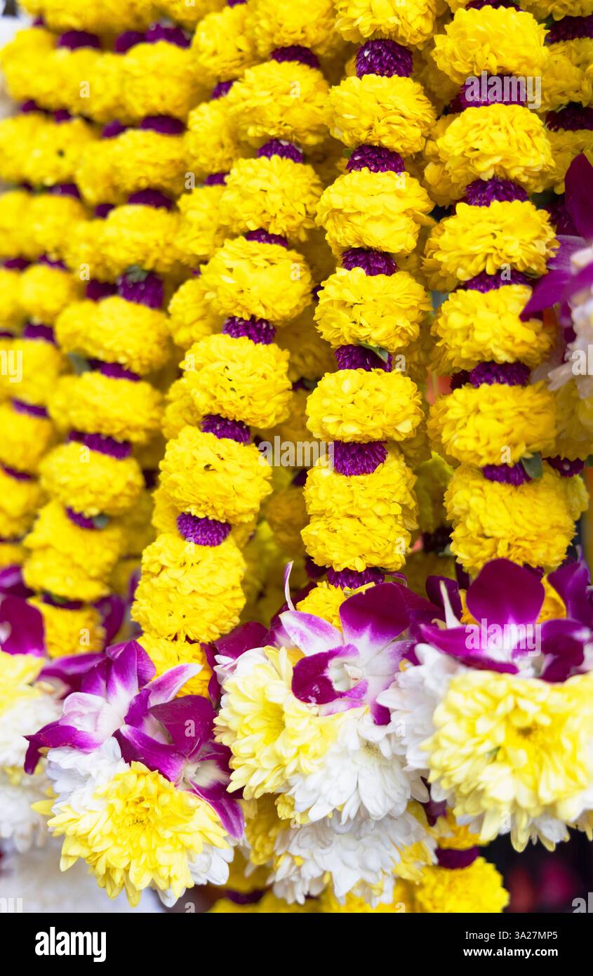 Blumengirlanden, Little India, Brickfields, Kuala Lumpur, Selangor, Malaysia Stockfoto