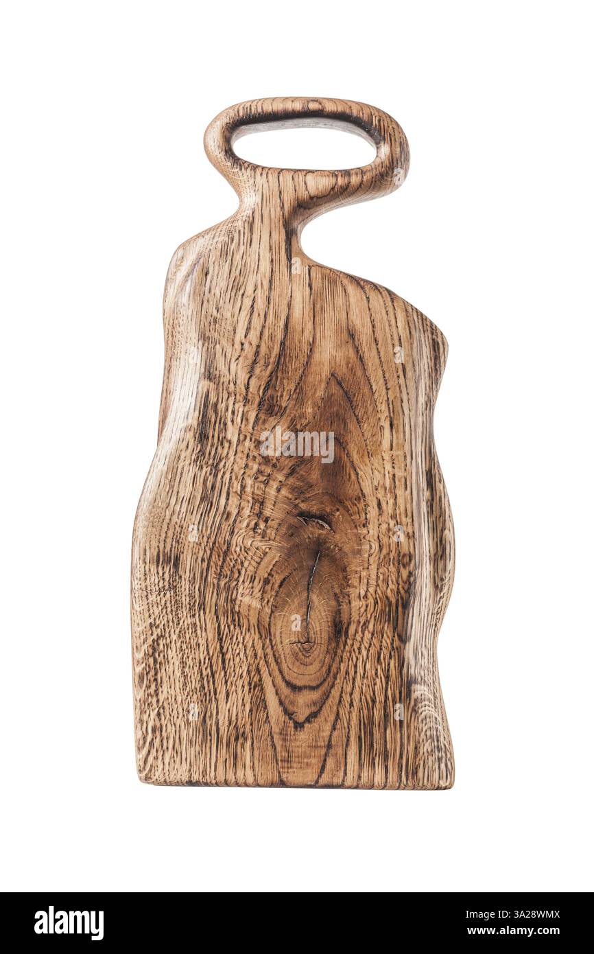 Form Von Live Edge Oak Tree Vintage Servierbrett Aus Holz Isoliert Stockfoto