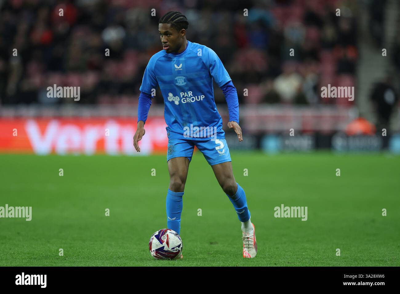 Jayden Meghoma von Preston North End während des Sky Bet Championship-Spiels zwischen Sunderland und Preston North End im Stadium of Light, Sunderland am Dienstag, den 11. März 2025. (Foto: Mark Fletcher | MI News) Credit: MI News & Sport /Alamy Live News Stockfoto