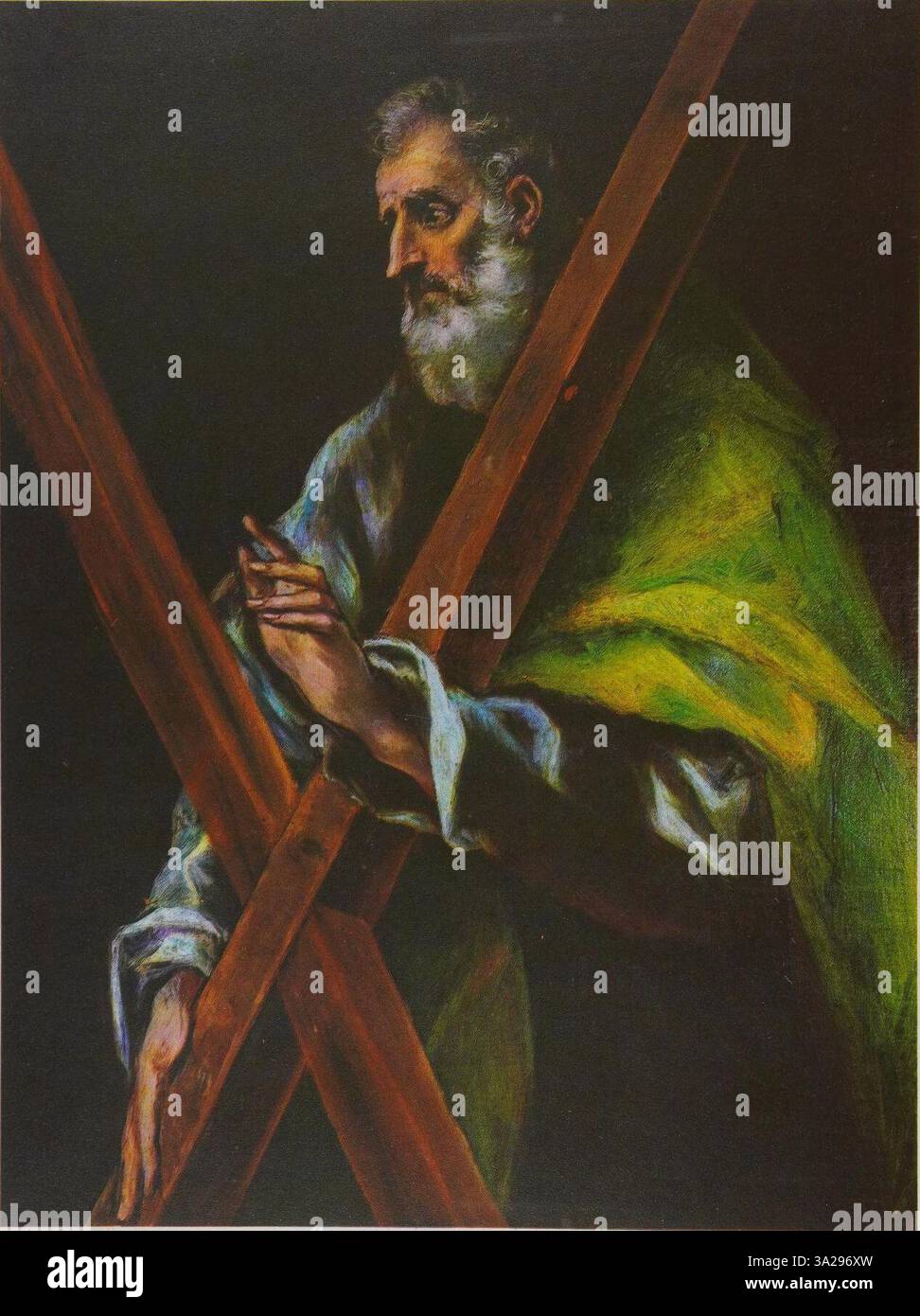 Dieses Gemälde von El Greco, gelistet als Gudiol Cat. nein 272, veranschaulicht seine einzigartige Kombination religiöser Themen mit übertriebenen Formen und lebendigen Farbkontrasten. Er spiegelt seinen Einfluss auf die spanische Renaissance wider. Stockfoto