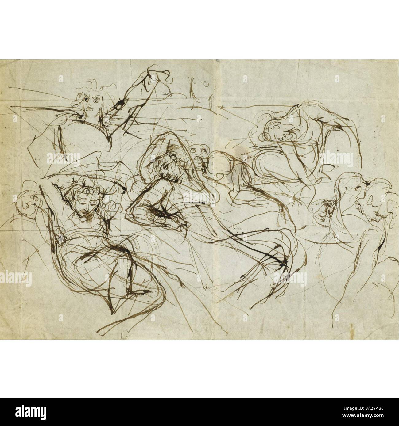 Fuselis Studien an liegenden Figuren zeigen das Interesse des Künstlers an der menschlichen Form in Ruhe. Die fließende Haltung betont die natürliche Bewegung und den emotionalen Zustand der Figuren, wobei der Schwerpunkt auf Anmut und Verletzlichkeit liegt. Stockfoto