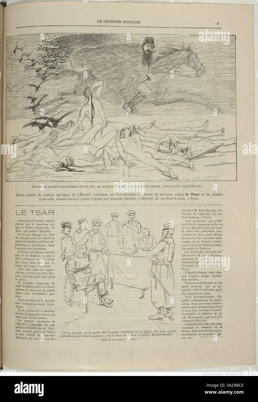Eine Ausgabe von *Le Courrier francais* vom 27. Oktober 1889 mit Beiträgen von Jules Roques und Georges Anquetil. Diese historische Publikation erfasst die französische Medienlandschaft des späten 19. Jahrhunderts. Stockfoto