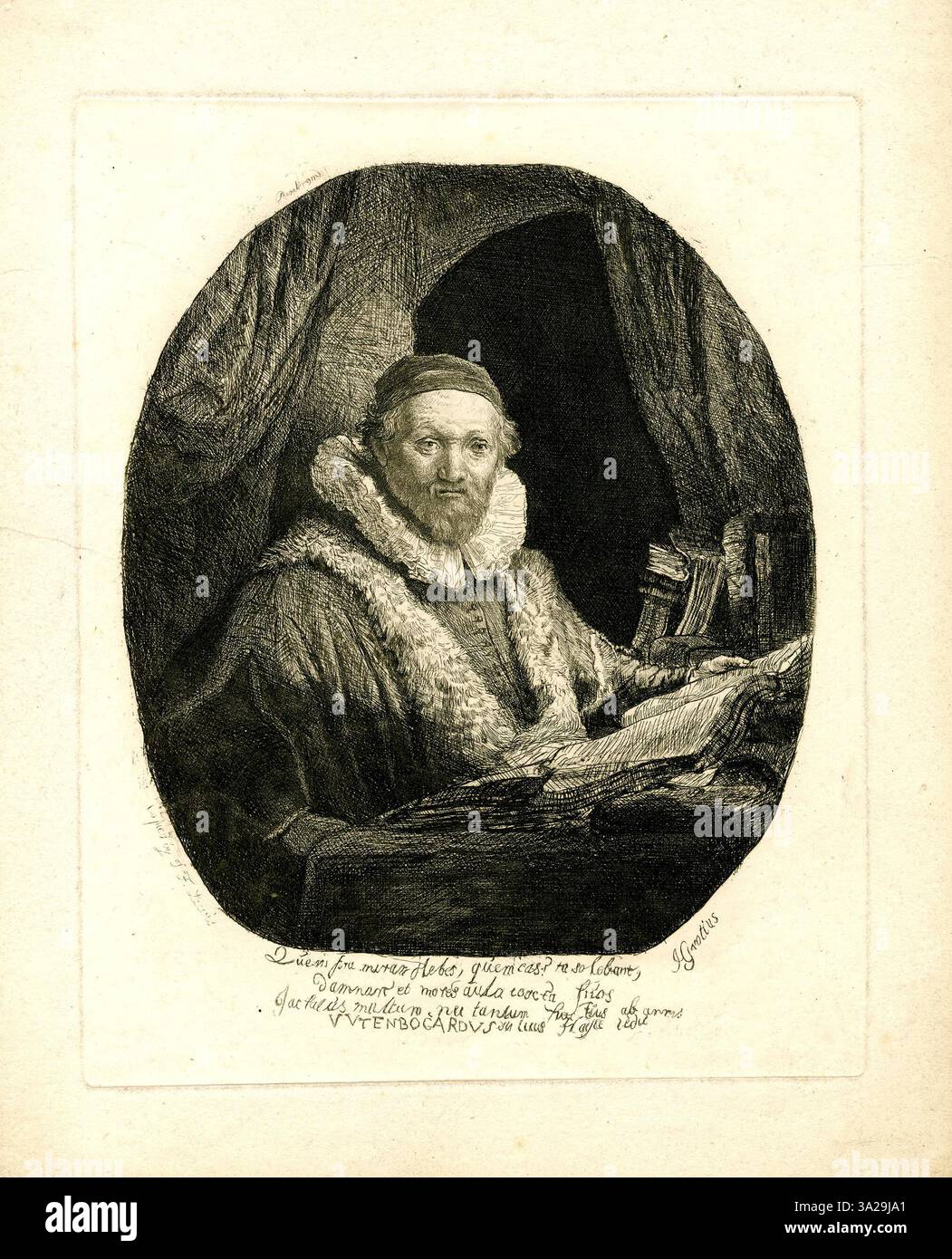 John Frederick Lewis’ Rembrandt-Porträt von 1868 zeigt den Künstler mit intensivem emotionalem Ausdruck. Das Werk hebt präzise Schattierungen und Lichtkontraste hervor, die typisch für den Barock sind und die lebensechten Merkmale des Künstlers einfangen. Stockfoto