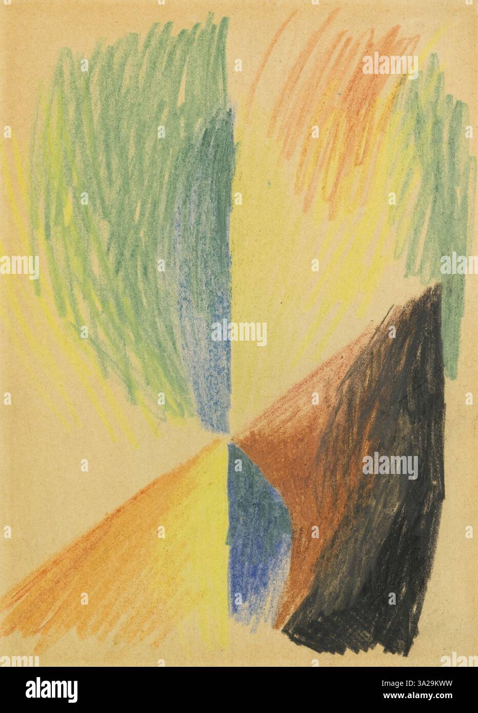 „Abstrakte Formen XIV“ von August Macke ist eine Erforschung geometrischer Formen und lebendiger Farben. Die Arbeit zeigt Mackes Interesse an abstrakter Komposition und Form. Stockfoto