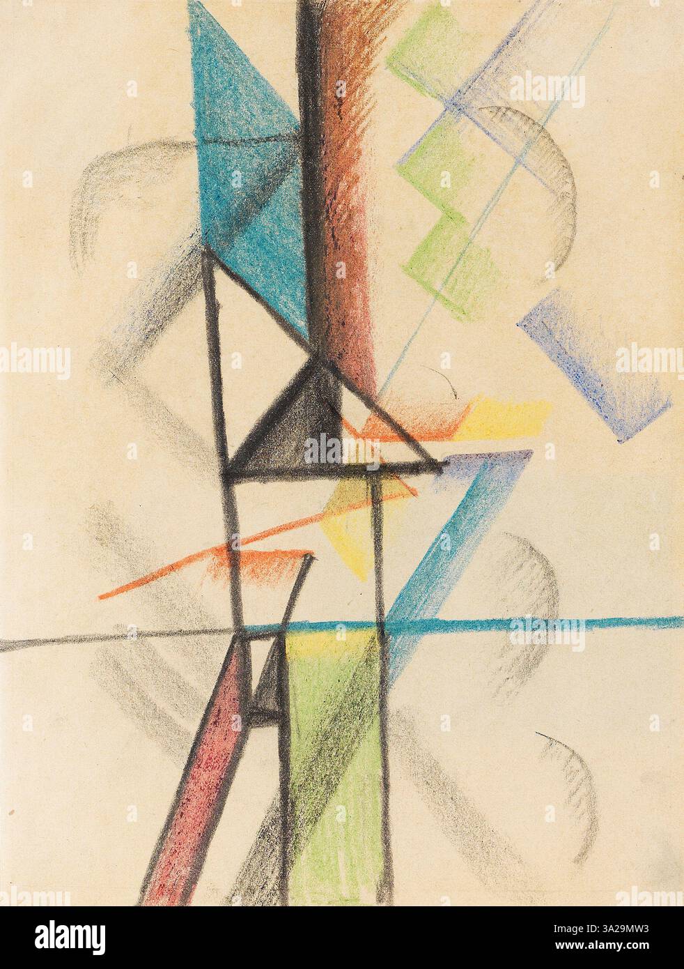 Abstrakte Formen V von August Macke erforscht geometrische Formen und lebendige Farbkontraste und verkörpert die abstrakte Kunstbewegung und Mackes Drängen zur modernistischen Abstraktion. Stockfoto