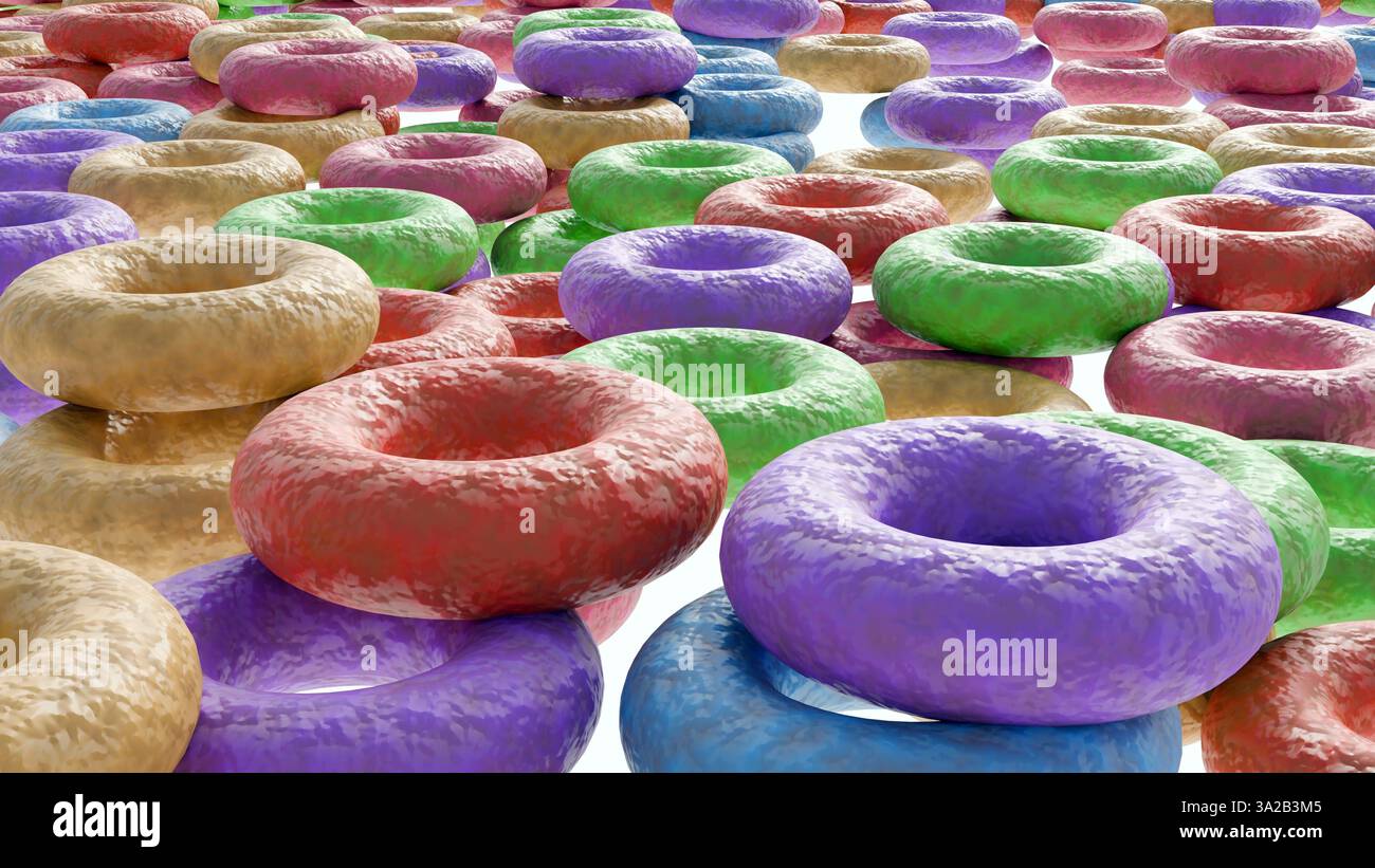 Ein 3D-Rendering des Satzes „GET A JOB“, der aus Getreidebuchstaben besteht, die in Milch in einer weißen Schüssel schweben. Es ist eine spielerische Einstellung gegenüber dem Stress, einen Job zu finden Stockfoto