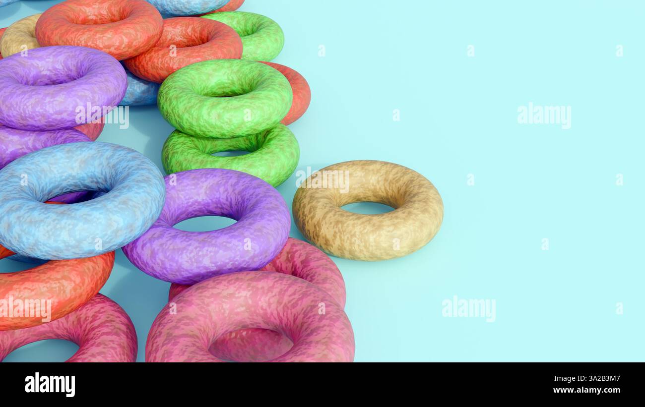 Ein 3D-Rendering des Satzes „GET A JOB“, der aus Getreidebuchstaben besteht, die in Milch in einer weißen Schüssel schweben. Es ist eine spielerische Einstellung gegenüber dem Stress, einen Job zu finden Stockfoto