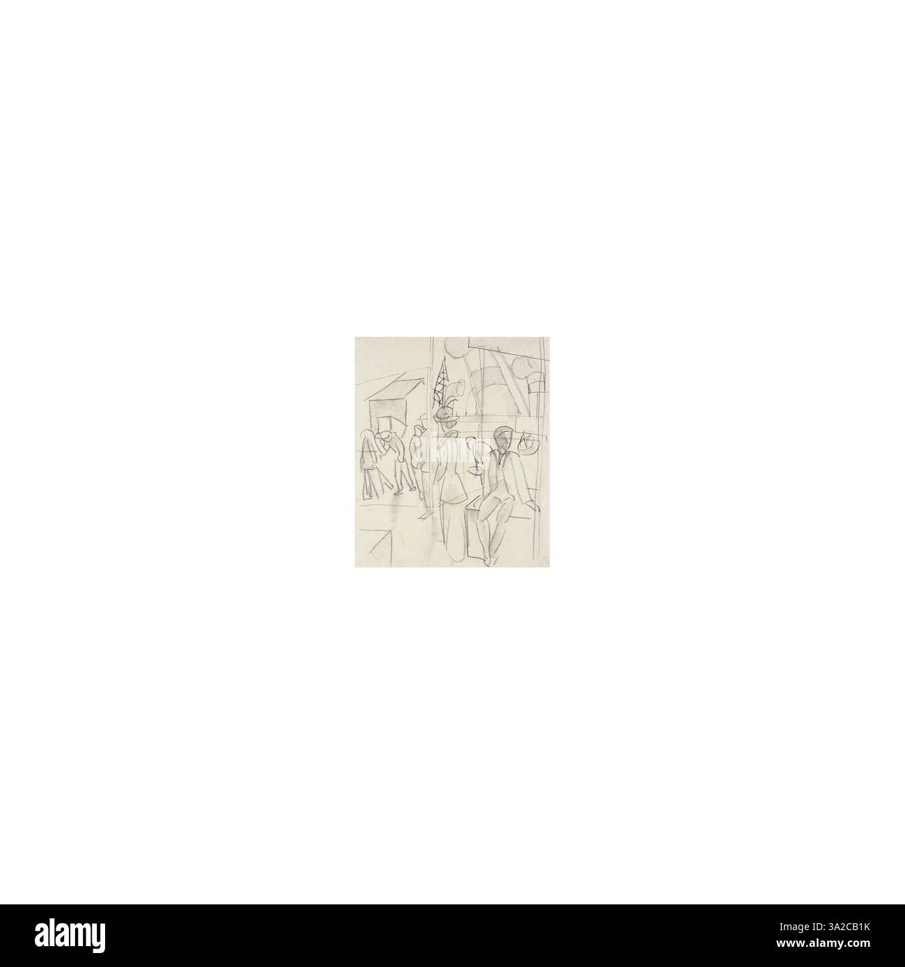 Ausladen eines Schiffes im Hafen von August Macke fängt den Moment des Entladens von Gütern im Hafen ein. Das Gemälde betont die Bewegung der Arbeiter und die Dynamik des Hafenlebens. Stockfoto