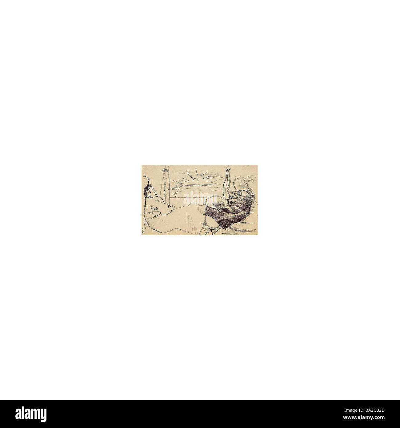 Franz und Maria Marc auf der Rückreise von Paris (Franz und Maria Marc auf der Rückreise von Paris) von August Macke zeigt das Paar während ihrer Reise. Das Gemälde spiegelt Mackes Verbindung zu anderen Künstlern und sein Interesse an menschlicher Interaktion wider. Stockfoto