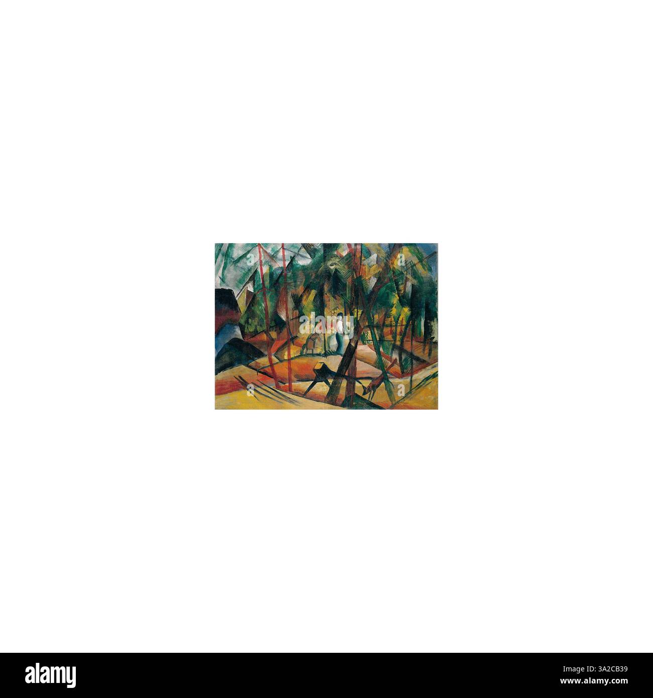 Dieses Gemälde zeigt einen gemütlichen Spaziergang durch den Wald und fängt die ruhige Atmosphäre der Natur ein. Mackes Verwendung von lebhaften Farben und weichen Pinselarbeiten erinnert an die Ruhe und die Wiederherstellung eines Waldes. Stockfoto