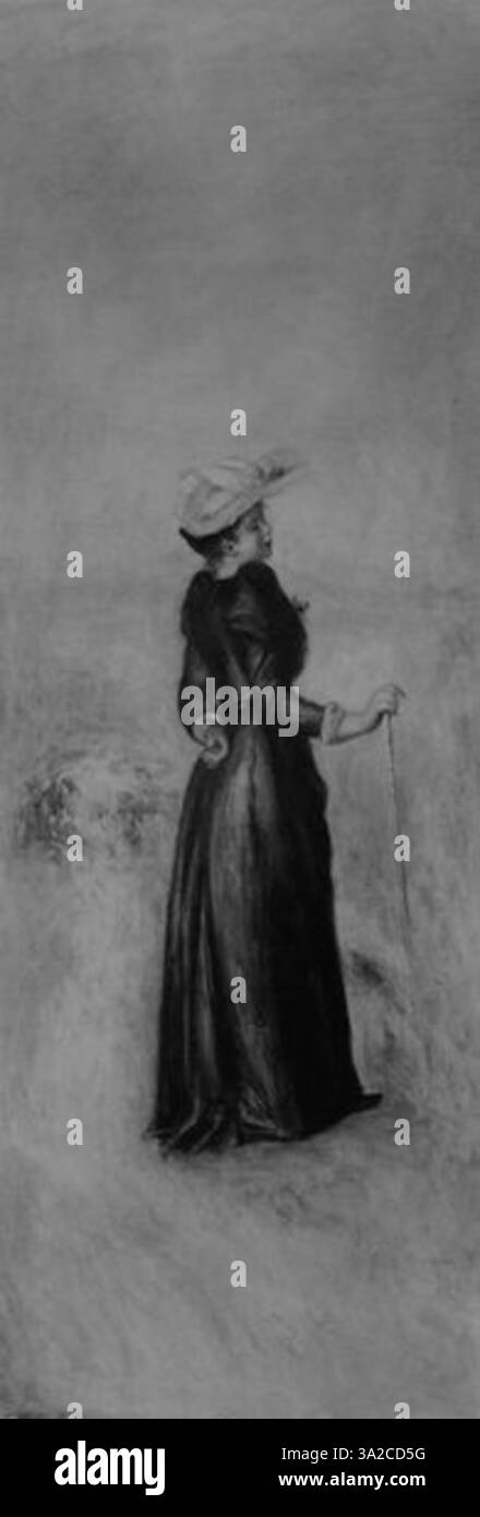 Ein Porträt von Pierre-Auguste Renoir, das seine charakteristische Verwendung von leichtem und weichem Pinsel zeigt. Das Stück fängt einen zarten Ausdruck ein, der seine Meisterschaft in der Darstellung menschlicher Emotionen und alltäglicher Momente widerspiegelt. Renoir Stil, charakteristisch für die impressionistische Bewegung, betont Naturalismus und lebendige Farben. Stockfoto