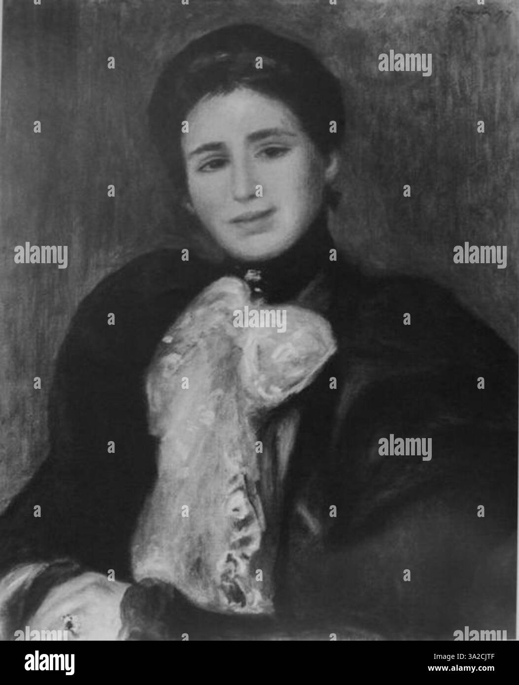 Pierre-Auguste Renoir verwendet weiche Pinselarbeiten und eine reiche Farbpalette, um eine ruhige Atmosphäre zu schaffen. Die emotionale Tiefe des Motivs wird durch helle und sanfte Töne ausgedrückt. Stockfoto