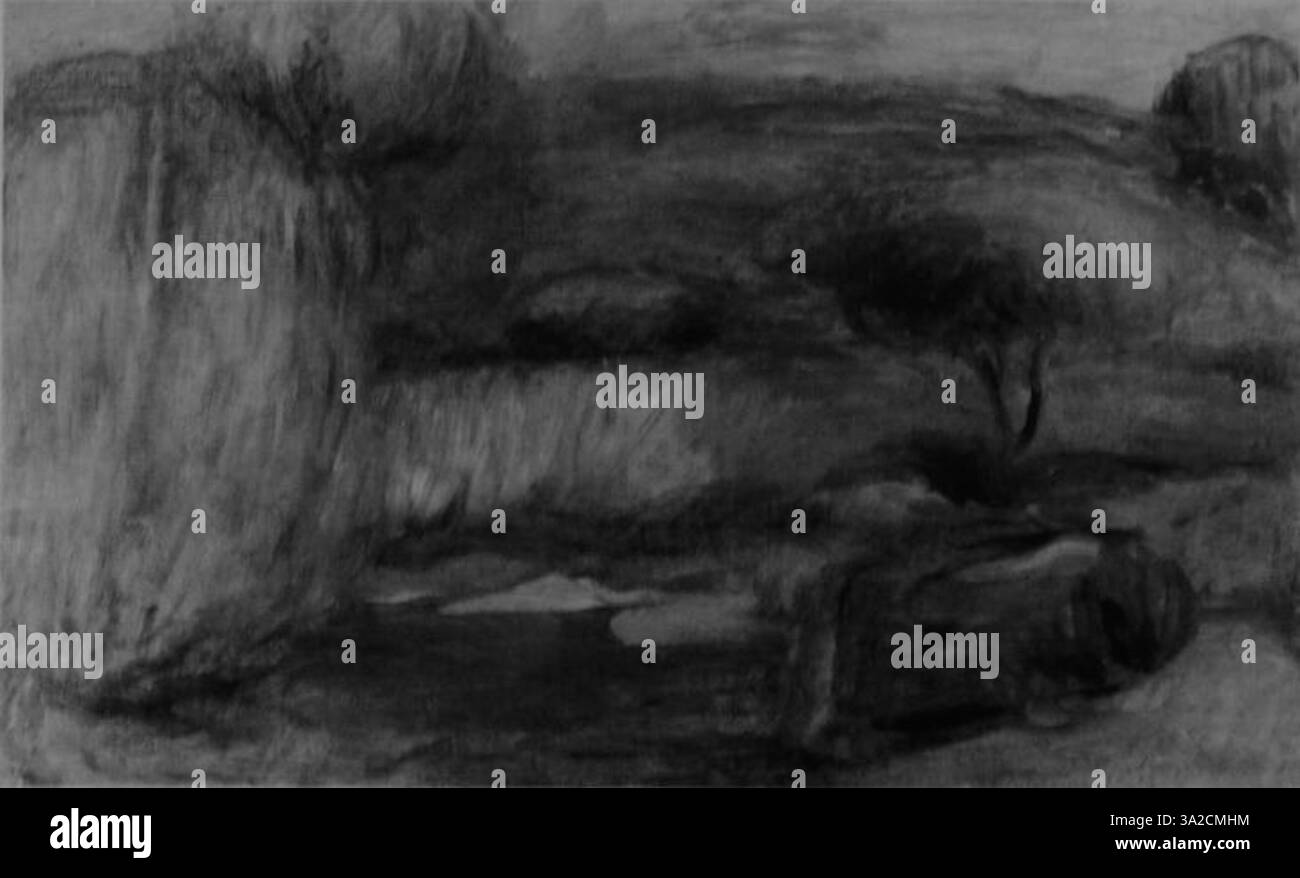 In diesem Gemälde aus dem Jahr 1831 fängt Renoir einen Moment menschlicher Verbindung durch seine charakteristische Verwendung von Licht und Farbe ein. Das Stück unterstreicht sein wachsendes Können in der Darstellung von Figuren in naturalistischen Umgebungen, ein Vorläufer seiner späteren Werke im Impressionismus. Stockfoto