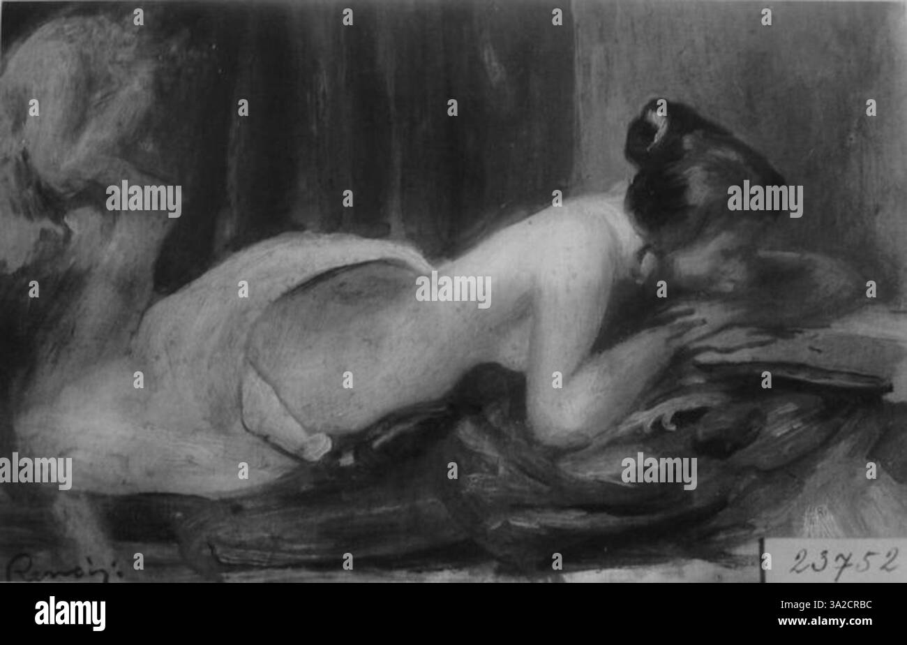 Ein klassisches Stück von Pierre-Auguste Renoir, das eine intime Szene des täglichen Lebens darstellt. Das Werk zeigt seine unverkennbare Verwendung lebendiger Farben und sanfter Pinselstriche, die das Licht und die Atmosphäre des Augenblicks einfangen. Stockfoto