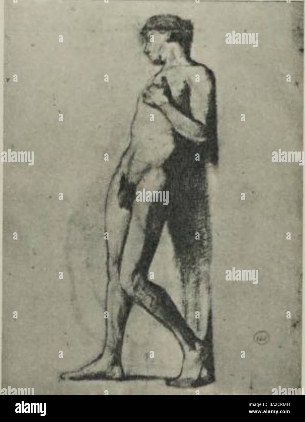 In „D2583“ zeigt Toulouse-Lautrec das Motiv mit lebendigen Pinselstrichen und scharfen Kontrasten, die ihre dynamische Präsenz und Dynamik einfangen. Stockfoto