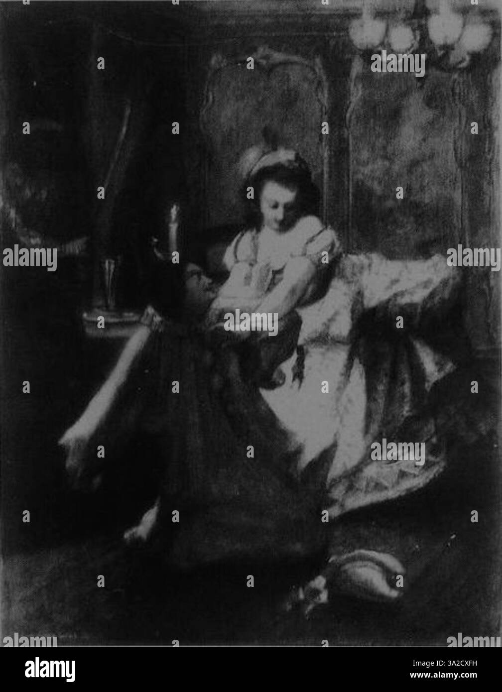 Dieses Gemälde von Pierre-Auguste Renoir spiegelt seine Verwendung von Licht und Farbe wider, um eine lebendige Szene darzustellen. Die Pinselstriche erzeugen eine lebendige, energiegeladene Komposition mit einem Schwerpunkt auf emotionaler Tiefe. Stockfoto