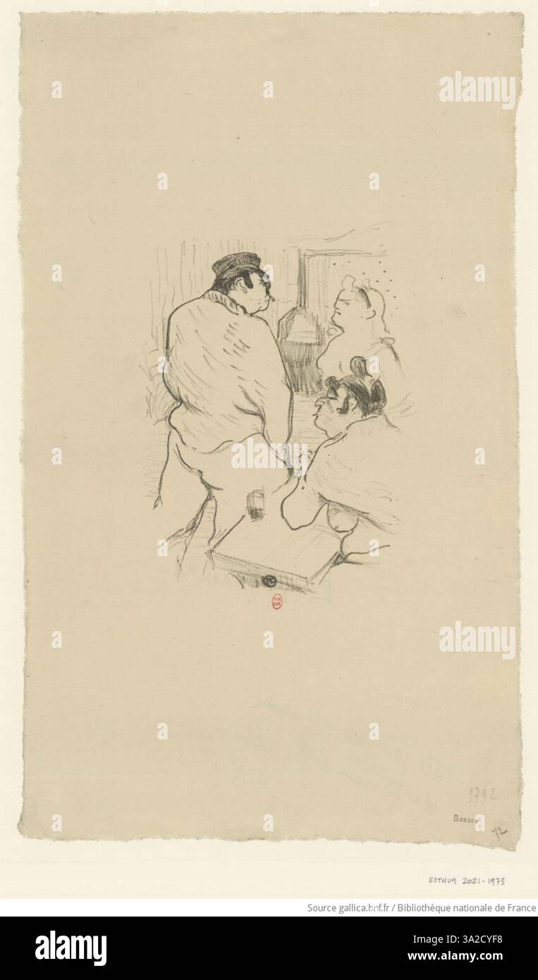 „La Terreur de Grenelle“ zeigt eine dramatische Darstellung eines Darstellers aus der französischen Zirkusszene. Toulouse-Lautrec fängt die intensive Emotion und Energie dieses Zirkusakts ein und zeigt seine Meisterschaft in der Porträtkunst. Stockfoto