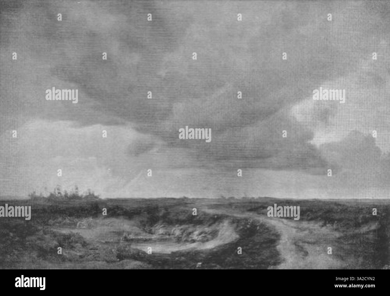 „Landschaft mit Gewitterwolken“ von Arnold Böcklin stellt eine dramatische Landschaft mit unheilvollen Wolken dar, die die Kraft und Intensität der Natur unterstreicht. Stockfoto