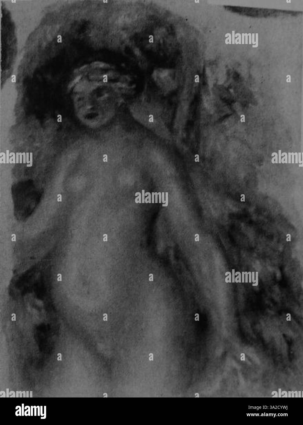 Pierre-Auguste Renoir (1841–1919) fängt einen intimen Moment zwischen den Figuren in einer ruhigen Umgebung im Freien ein. Die Verwendung von sanftem Licht und dezenten Farben verbessert die entspannte und friedliche Atmosphäre der Szene. Stockfoto