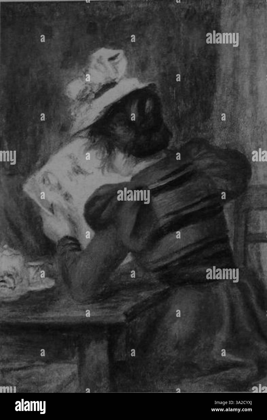 Pierre-Auguste Renoir fängt in diesem Stück einen flüchtigen Moment mit seinem charakteristischen Pinsel und der Verwendung von Farben ein. Der impressionistische Stil wird durch die Darstellung von Licht, Textur und Emotionen deutlich, wodurch eine lebendige Szene entsteht. Stockfoto