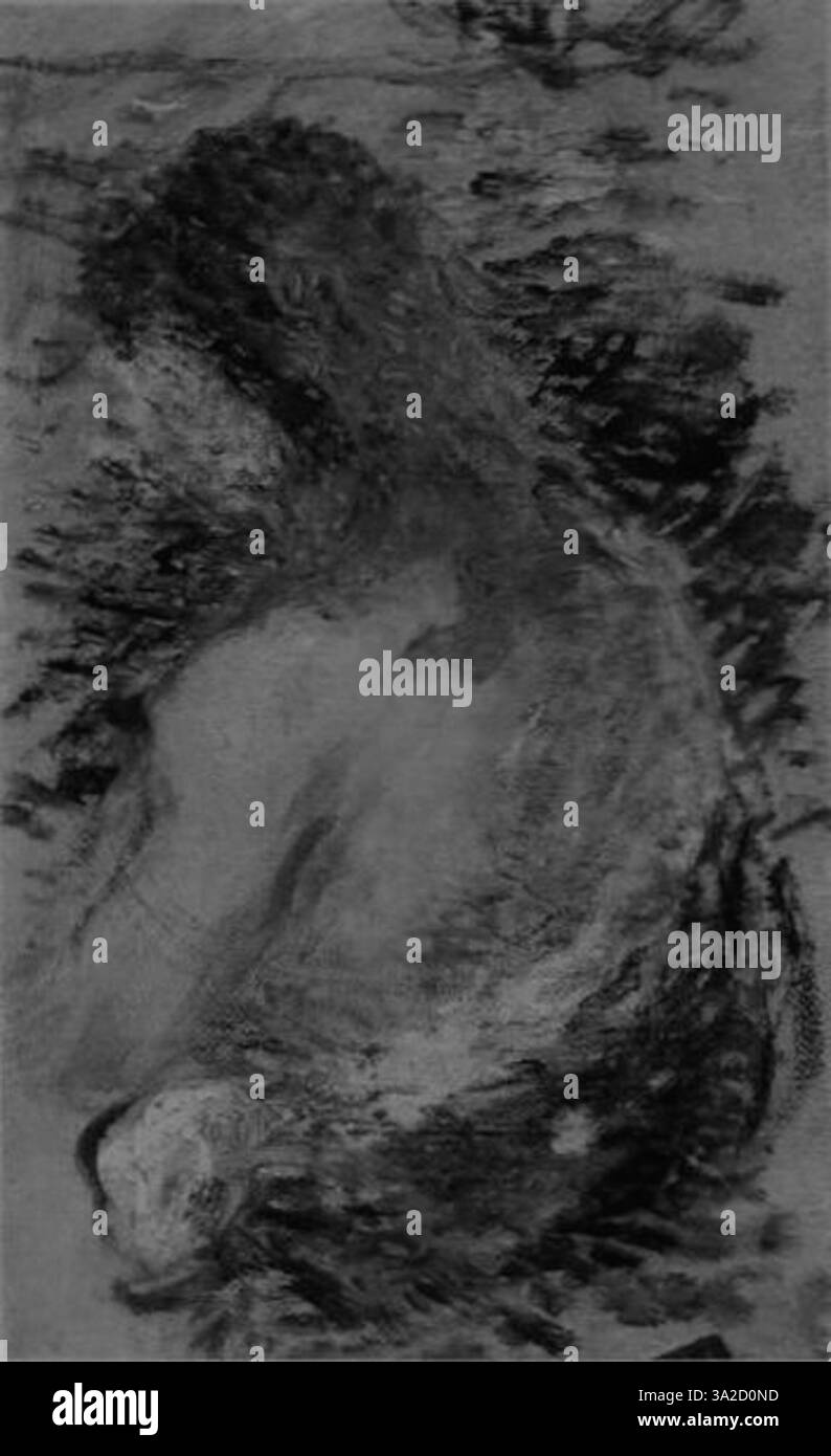 Renoir 2465 zeigt Figuren in einer natürlichen Umgebung, in der der Künstler seine charakteristischen weichen Pinselstriche und die warme Farbpalette verwendet, um die Harmonie zwischen Mensch und Natur hervorzuheben. Stockfoto