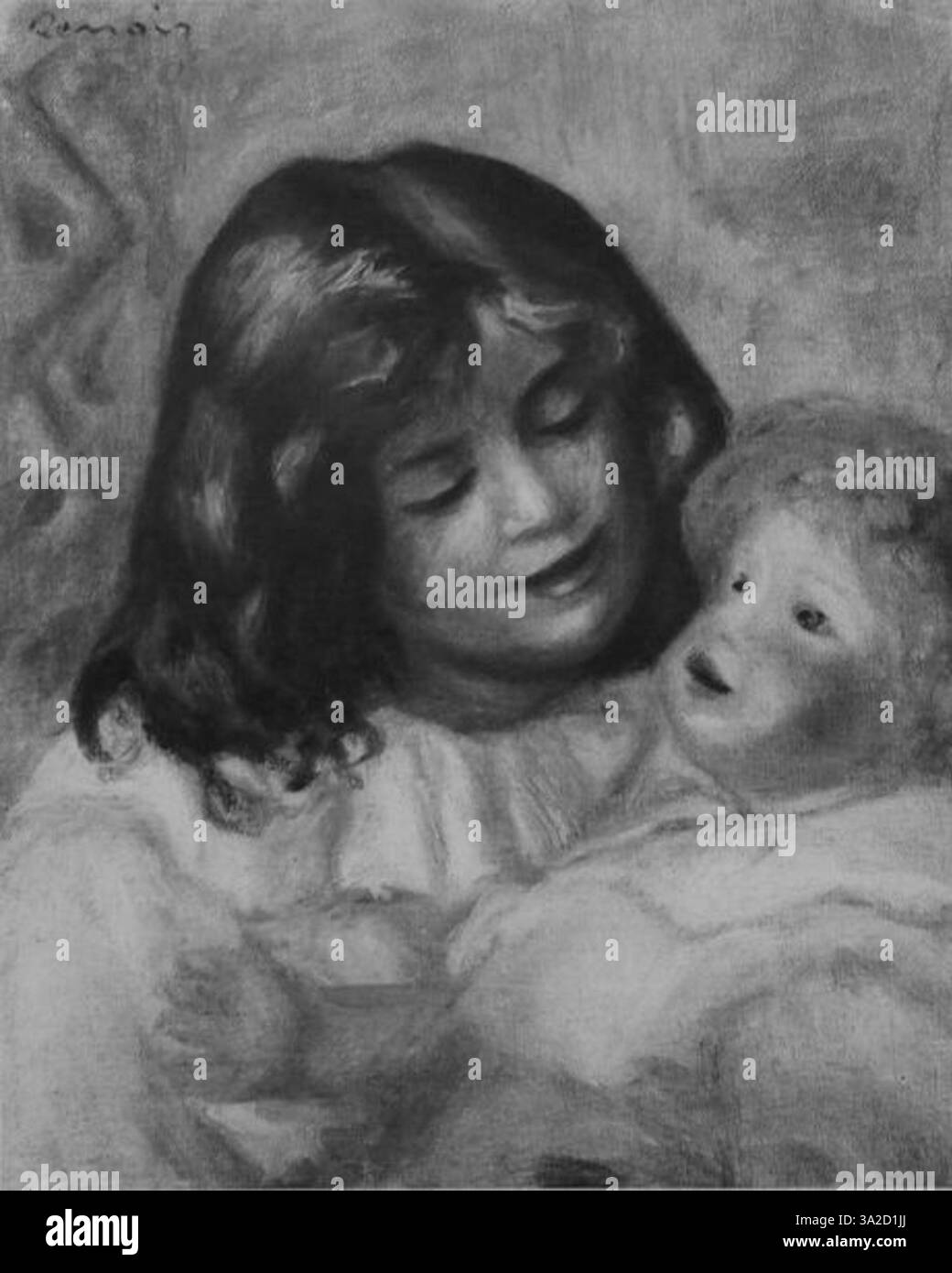 Pierre-Auguste Renoir verwendet in diesem Werk kräftige, lebendige Farben, um eine lebendige, emotionale Szene zu kreieren. Das Motiv wird mit weichen Pinseln und einer Betonung der natürlichen Schönheit erfasst. Stockfoto