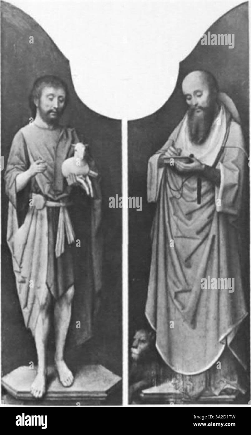 Dieses Stück von Adriaen Ysenbrant, das zur Antwerpener manieristischen Tradition gehört, fängt das Wesen der spätgotischen Kunst durch seine realistische Darstellung von Figuren ein. Die zarte Darstellung von Texturen und der emotionale Ausdruck der Motive spiegeln die sich entwickelnden Kunststile des 16. Jahrhunderts in Nordeuropa wider. Stockfoto