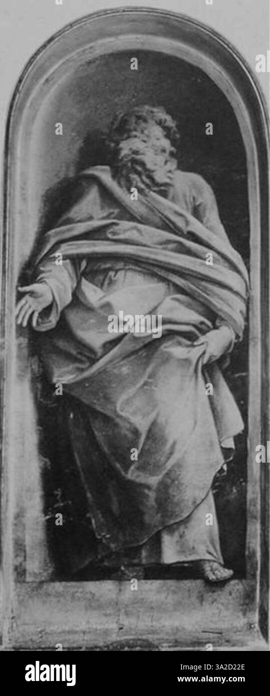 Eine abgeschnittene Version eines barocken Gemäldes von Guido Reni, das seine charakteristische Technik zeigt, Emotionen und religiöse Themen in einer detaillierten Komposition festzuhalten. Stockfoto