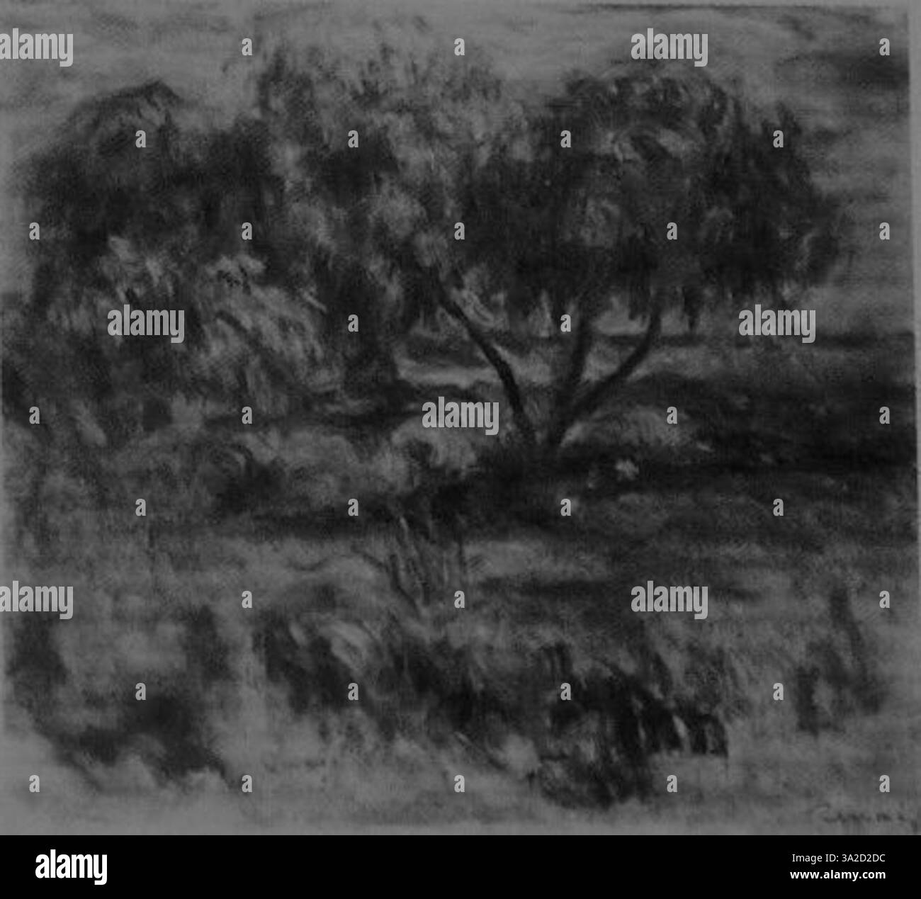 Renoir stellt Figuren in einer sonnendurchfluteten Szene dar, die mit lebhaften Farbtönen und sanften Pinselarbeiten eine lebendige, emotionale Atmosphäre schafft. Stockfoto