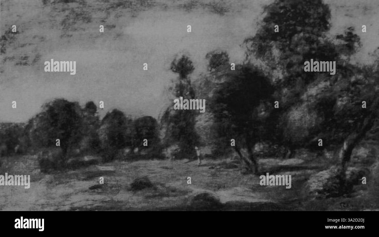 Dieses Gemälde von Renoir zeigt Figuren in einer ruhigen Umgebung im Freien, mit sanften Pinselarbeiten und sanften Farben, die Ruhe und Introspektion hervorrufen. Stockfoto